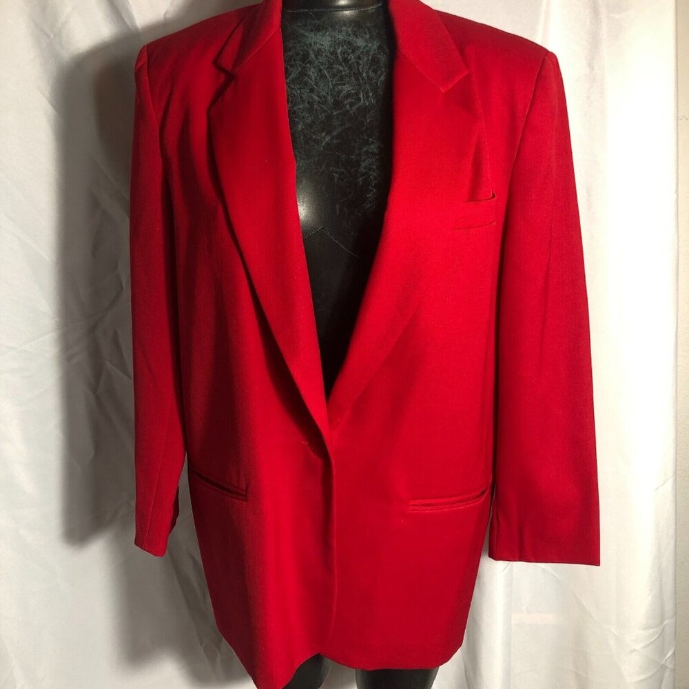 Career Essentials Women's Red Blazer/Jacket Pure Wool Lined Size 12 Pockets
